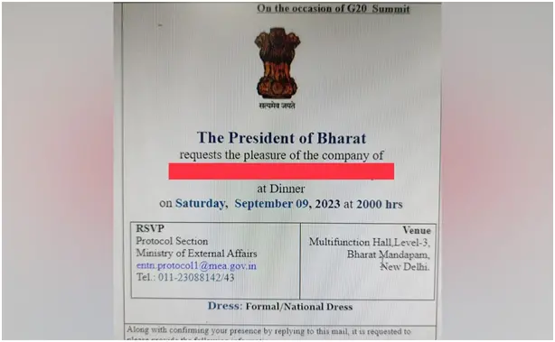 将印度总统称为“婆罗多总统”的邀请函 图源：印度新德里电视台网站