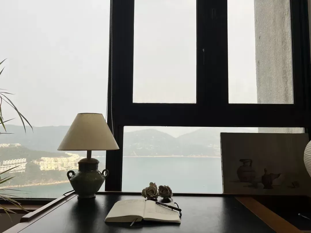 ▲潘雅德在家中工作，桌子为法国设计师组合Guillerme et Chambron设计，椅子为皮埃尔·让·勒雷（Pierre Jeanneret）设计