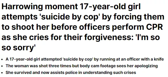 加州女孩要求警察开枪打死她，被救后哭着道歉