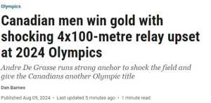 快报！加拿大夺得奥运会男子4×100米接力金牌！震惊田径界