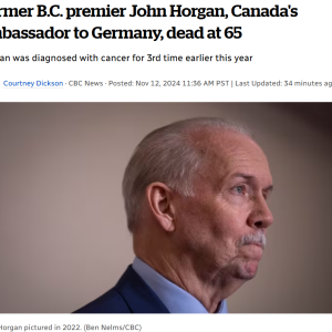 突发! 前BC省长贺谨去世 享年65岁! 三度抗癌失败 带领全省度过疫情!