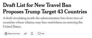 重磅：川普政府拟新旅行禁令，超40国公民签证受限！这11国禁止入美