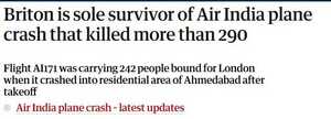 超290死！印度航空波音787坠毁完整视频 起飞40秒坠入医学院 爆炸成火球 乘客烧成黑碳 机上1人奇迹生还