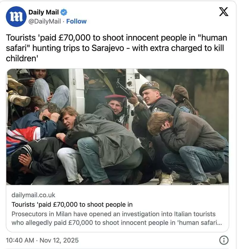 曝富人射杀人类当娱乐 8万英镑买命 可射杀孩童