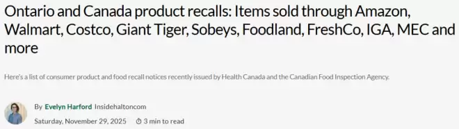 加拿大全国大规模召回! Costco、沃尔玛、亚马逊多款商品中招