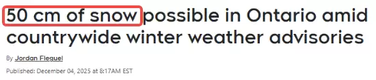 50cm暴雪! 安省狂发38条天气警报! 大多伦多70km狂风+体感-19°C