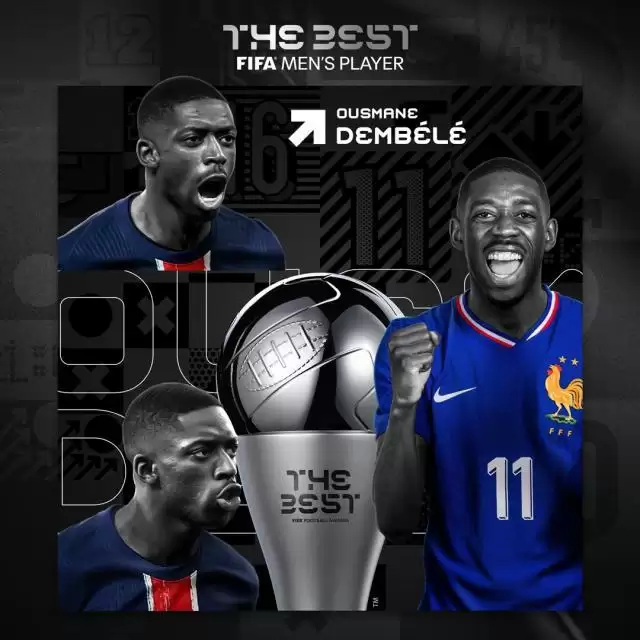 FIFA颁奖:登贝莱当选世界足球先生
