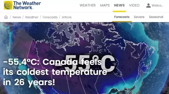 -55.4℃! 加拿大遭遇极地涡旋+超长寒潮: 打破1999年来最冷记录!
