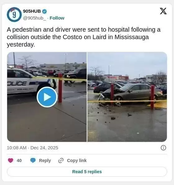 加国Costco奔驰猛撞铁柱 两人被送医院