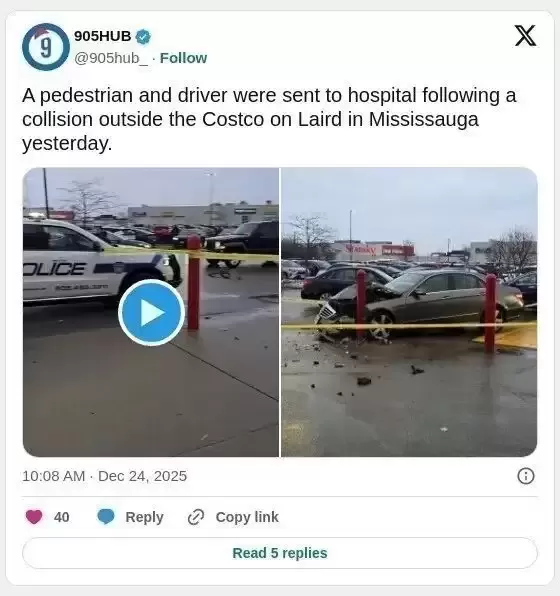加国Costco奔驰猛撞铁柱 两人被送医院