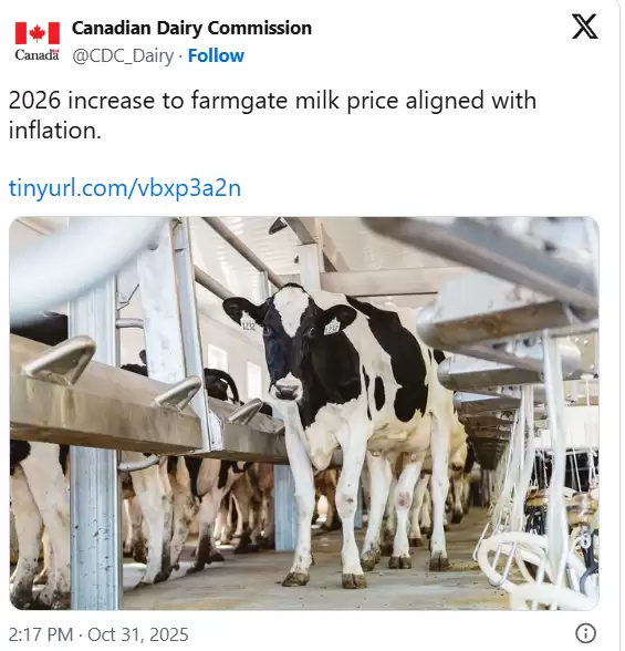 加拿大牛奶要涨价了！所有乳制品价格下个月将一起上涨