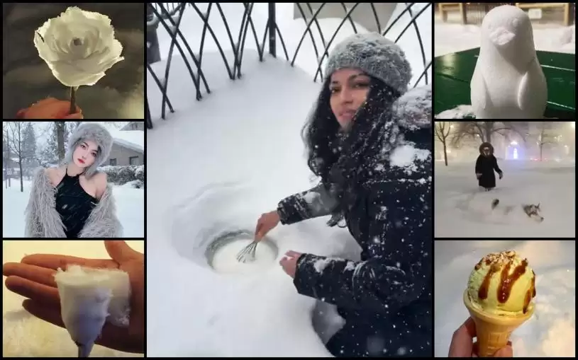 【降雪破纪录】市民雪中寻乐  造雪糕 制玫瑰 放狗 躺平 打卡...