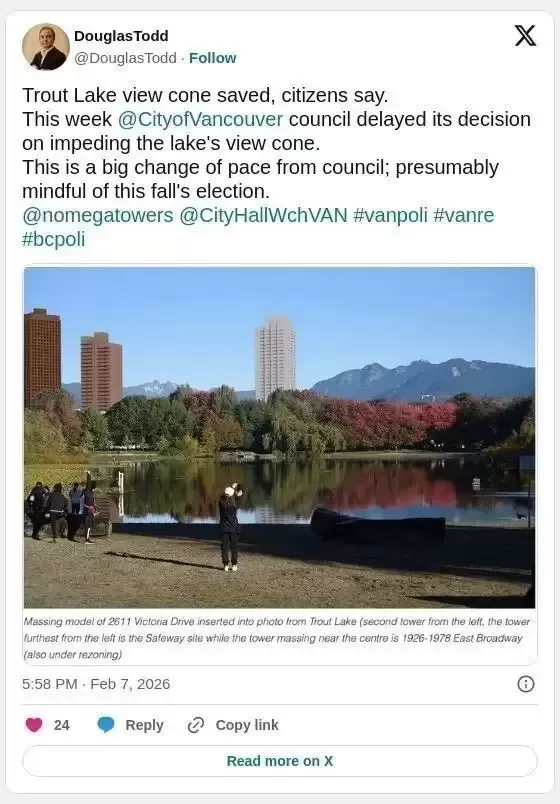 山景没了? 温哥华这网红湖泊恐被高楼遮挡