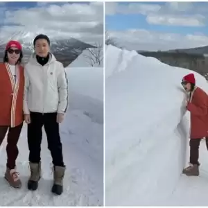 与梁朝伟在日本看雪景 刘嘉玲秀恩爱