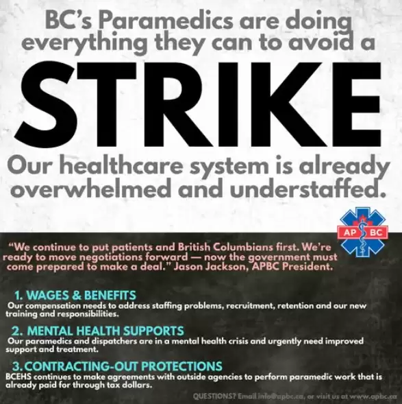 BC全省急救系统面临停摆！救护人员97%压倒性支持罢工！