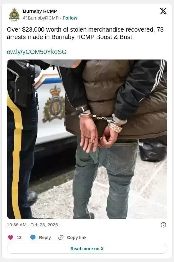 大温Metrotown贼太多 警方抓了73名嫌犯