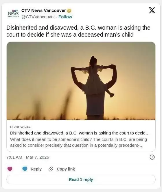 养了一辈子遗嘱却说没孩子，BC女子状告养父