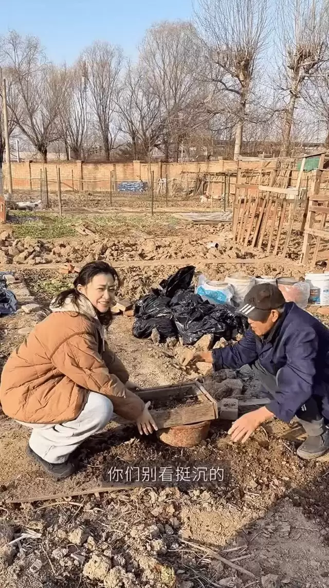 梅婷一家北京住大别墅还种地,和73岁公公种菜,相处和谐如亲父女
