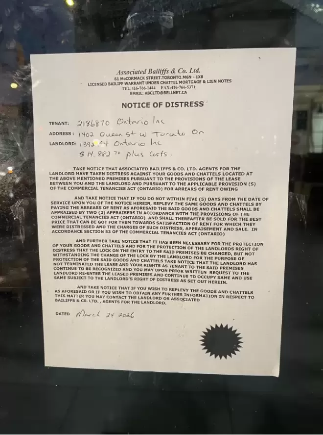 多伦多Popeyes炸鸡店遭房东查封: 欠租$1.4万, 不还钱直接拍卖