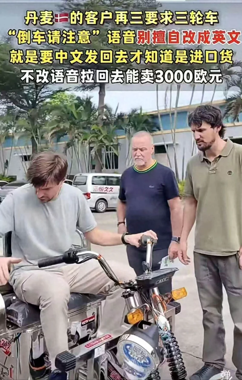 国产三蹦子火到丹麦 轮到老外崇中媚华了 死活不让改”倒车请注意“