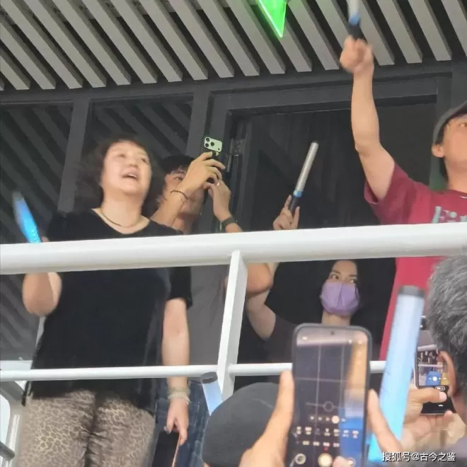 王菲在谢霆锋西安演唱会上嗨疯了，拿荧光棒在台上不断给男友加油