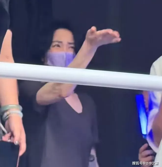 王菲在谢霆锋西安演唱会上嗨疯了，拿荧光棒在台上不断给男友加油