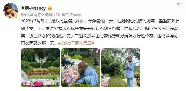 李思林悼念李玟去世三周年：二姐会拼尽全力守好这个家