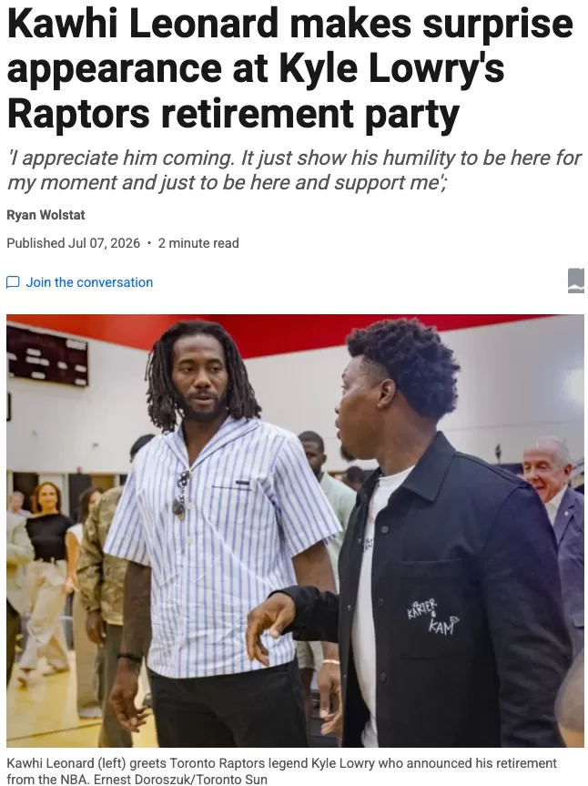 “多伦多，我的家”！NBA传奇球星签约1天回猛龙退休！邹至蕙宣布今天为“凯尔·洛瑞日”