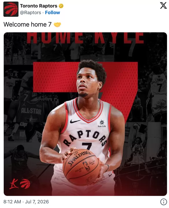“多伦多，我的家”！NBA传奇球星签约1天回猛龙退休！邹至蕙宣布今天为“凯尔·洛瑞日”