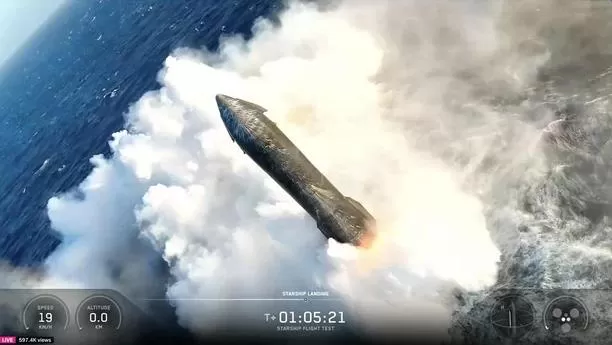 美“星舰”完成第13次试飞 飞船在印度洋溅落