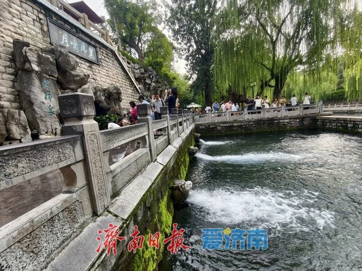 强降雨后济南黑虎泉水位升至30米 “黑虎啸月”盛景再现