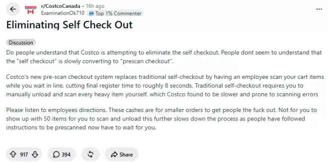 吵翻! Costco自助结账遭网友吐槽: 别带着50件商品去自己扫!
