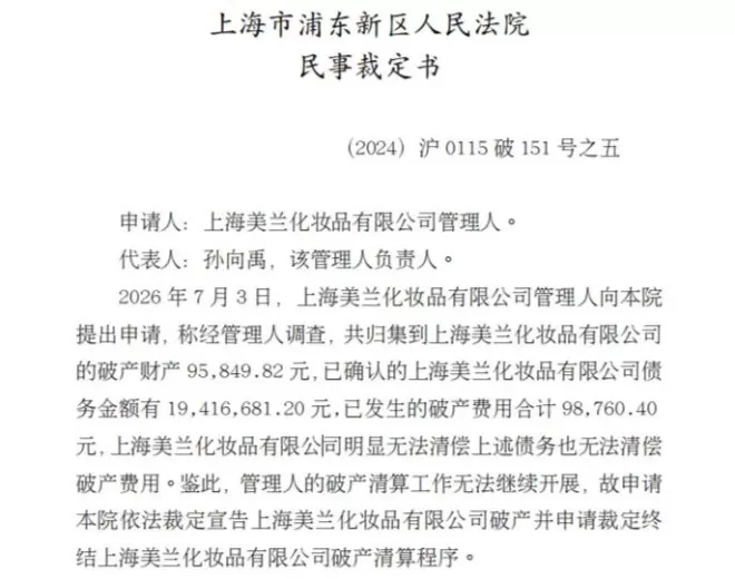 美兰宣告破产，旗下老牌国货上海雪花膏退场