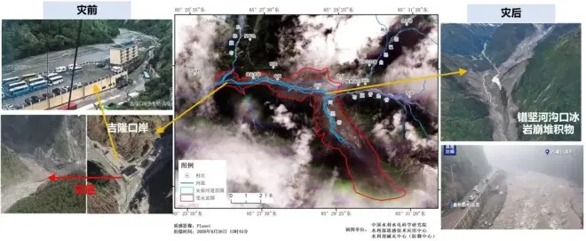 受灾前后对比图发布：吉隆口岸已被淤泥覆盖