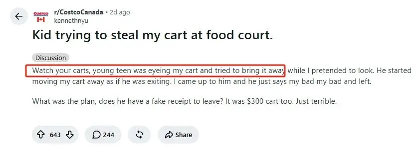小心！万锦华人区Costco有人转身还购物车，2分钟钥匙现金全被偷！美食廊里也有人被盯上