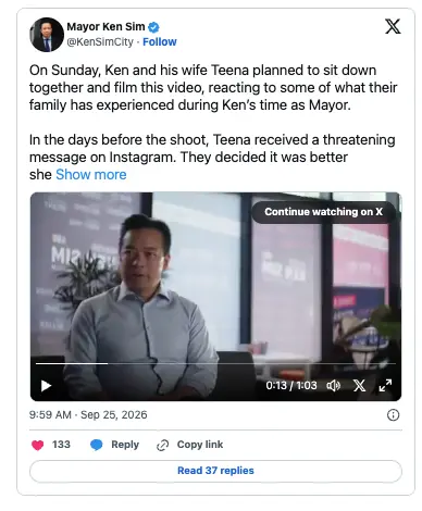 温哥华华裔市长沈观健一家遭死亡威胁！有人扬言“砍掉他的头”