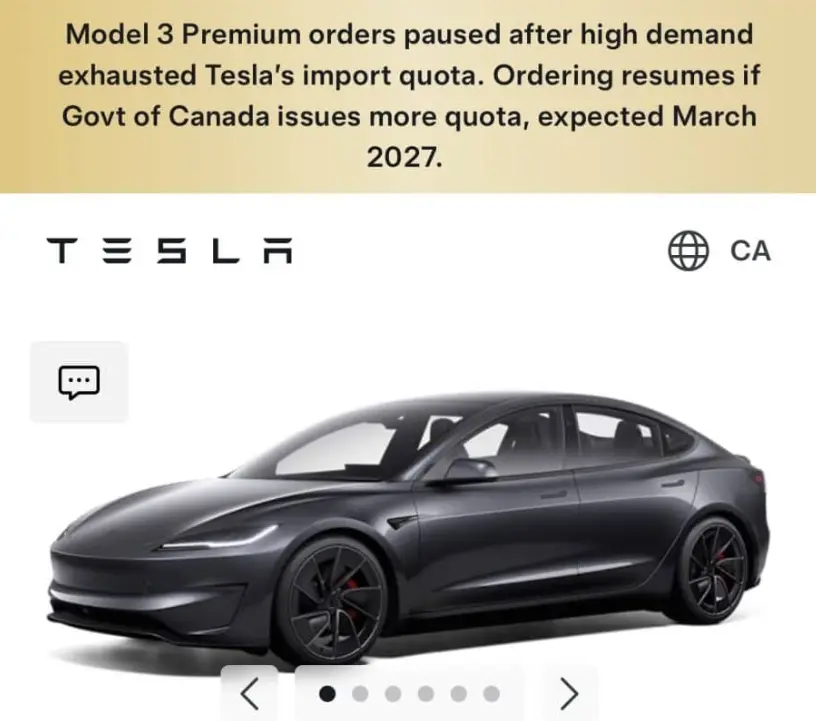 突发! 加拿大特斯拉Model 3暂停预订! 原因曝光! 电车补贴即将缩水$1000!