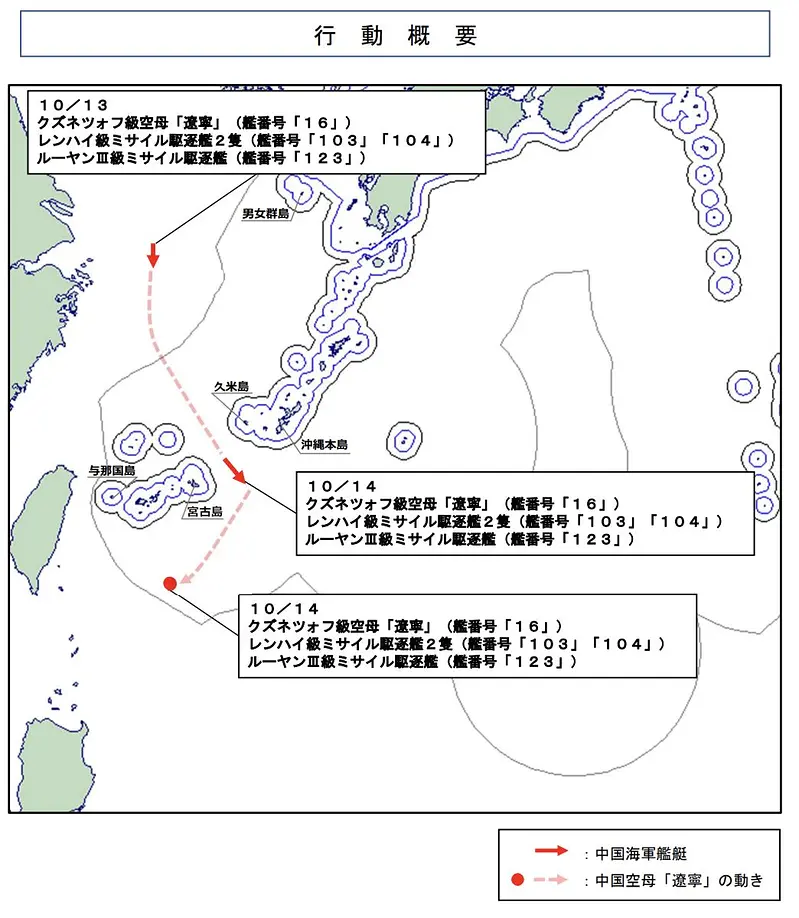 辽宁舰穿越冲绳赴西太平洋 日公布航迹及舰载机起降动向