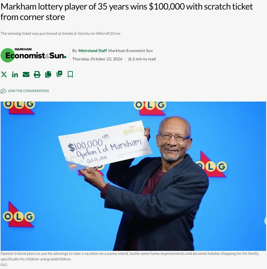 加拿大男子买了35年彩票，终于中大奖，兴奋到高血压