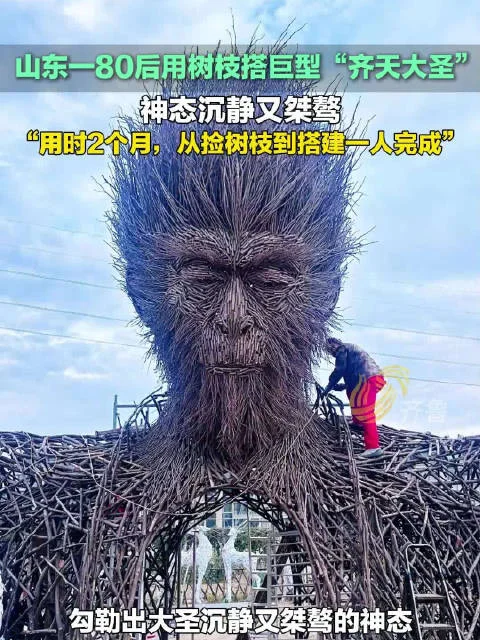 80后男子耗时两个多月 用枯枝搭建巨型齐天大圣